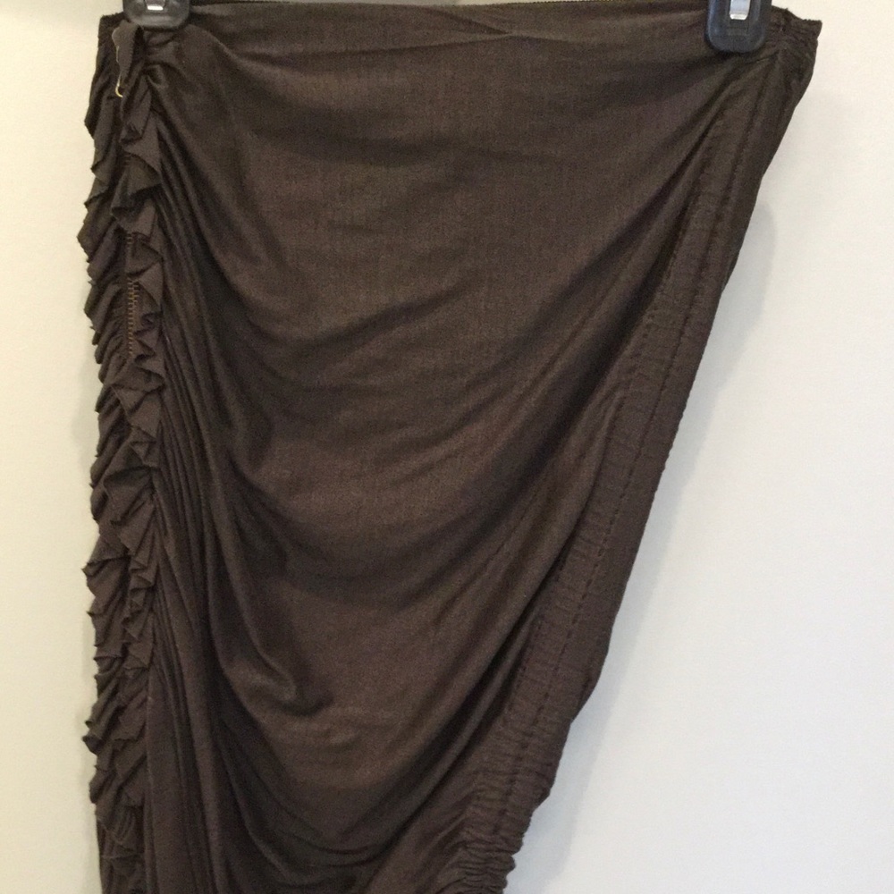 Lanvin Skirt Ruched Asymmetrical SilkWool Charcoal